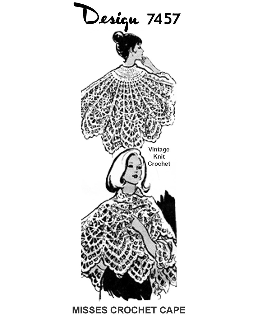 Lacy Cape Shawl Crochet Pattern Mail Order Design 7457