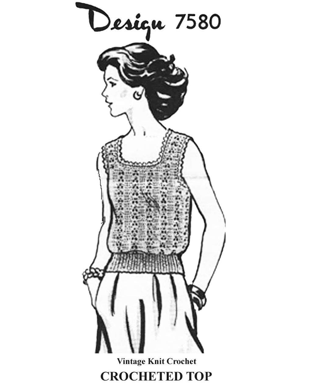 Crochet Top Pattern, Square Neck Sleeveless Design 7580