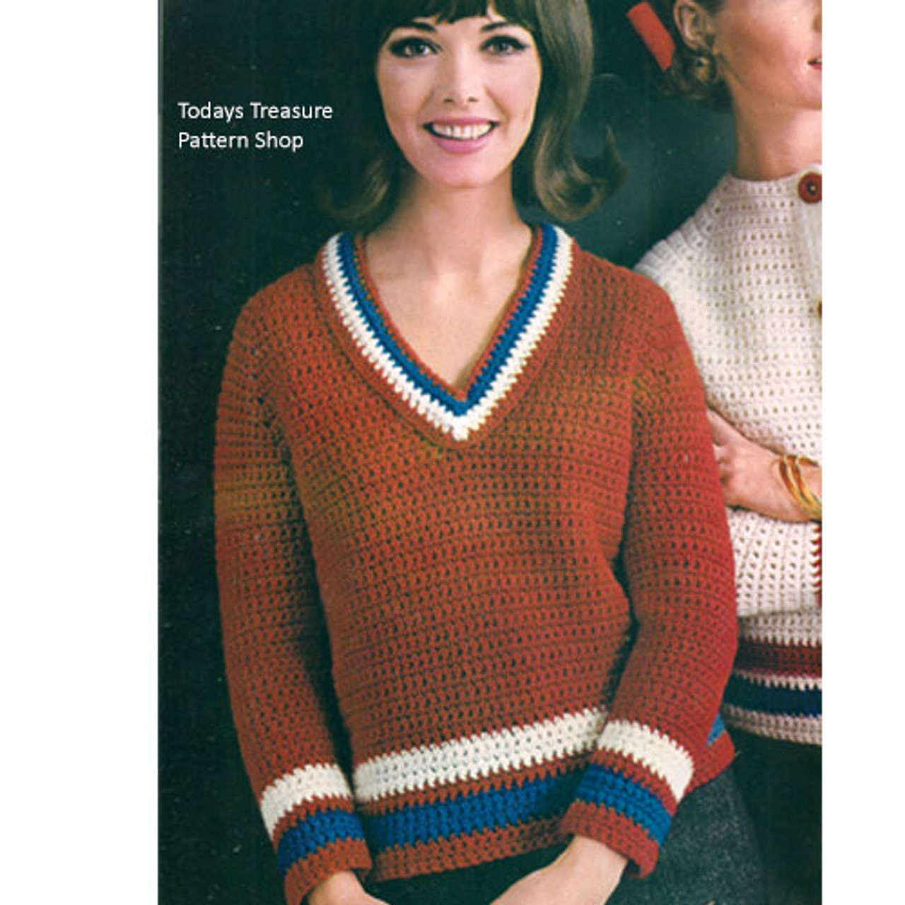 V-Neck Raglan Crochet Sweater Pattern, Contrast Trim