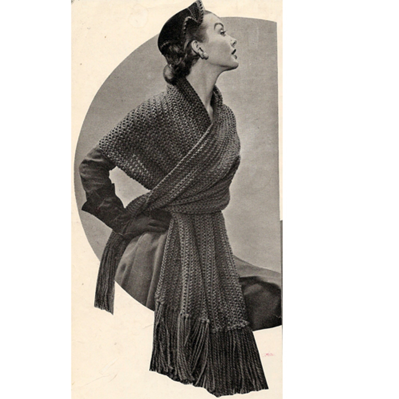 Easy Stole Knitting Pattern, Vintage 1950s