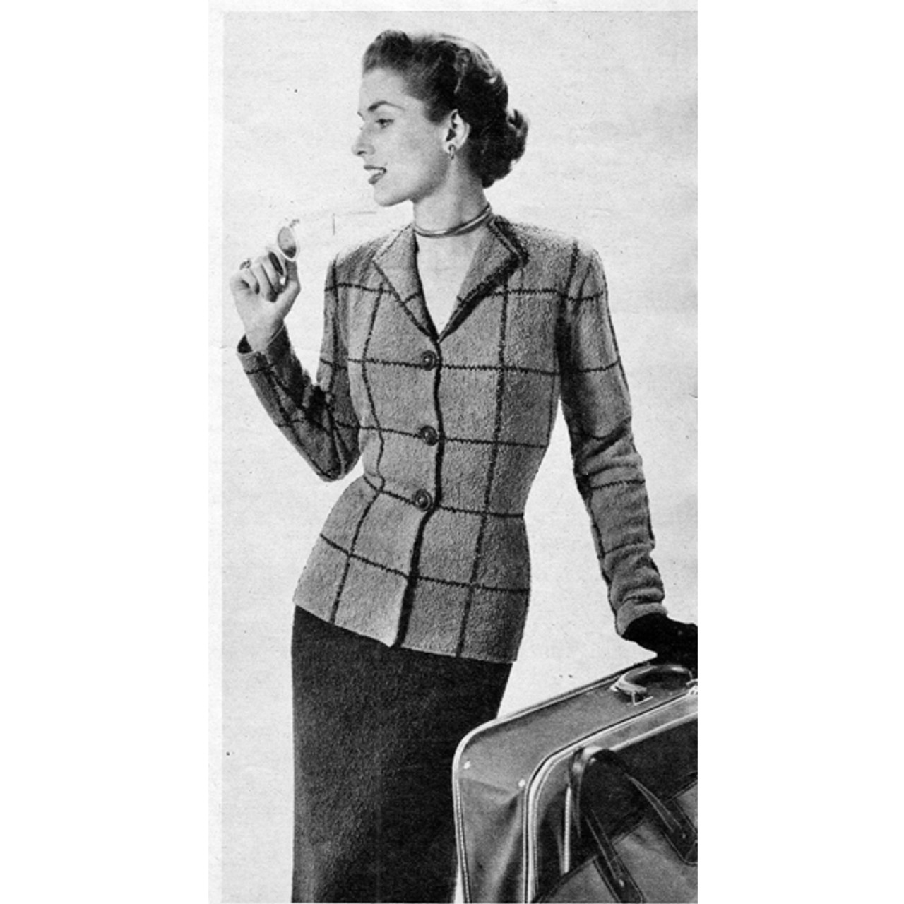 Knitting Pattern Plaid Suit, Vintage 1950s