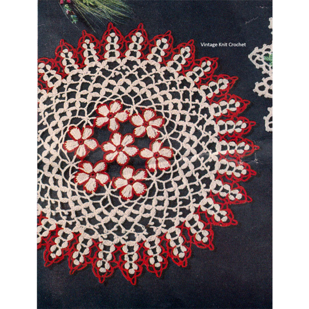 Crochet Daisy Doily Pattern in Red White