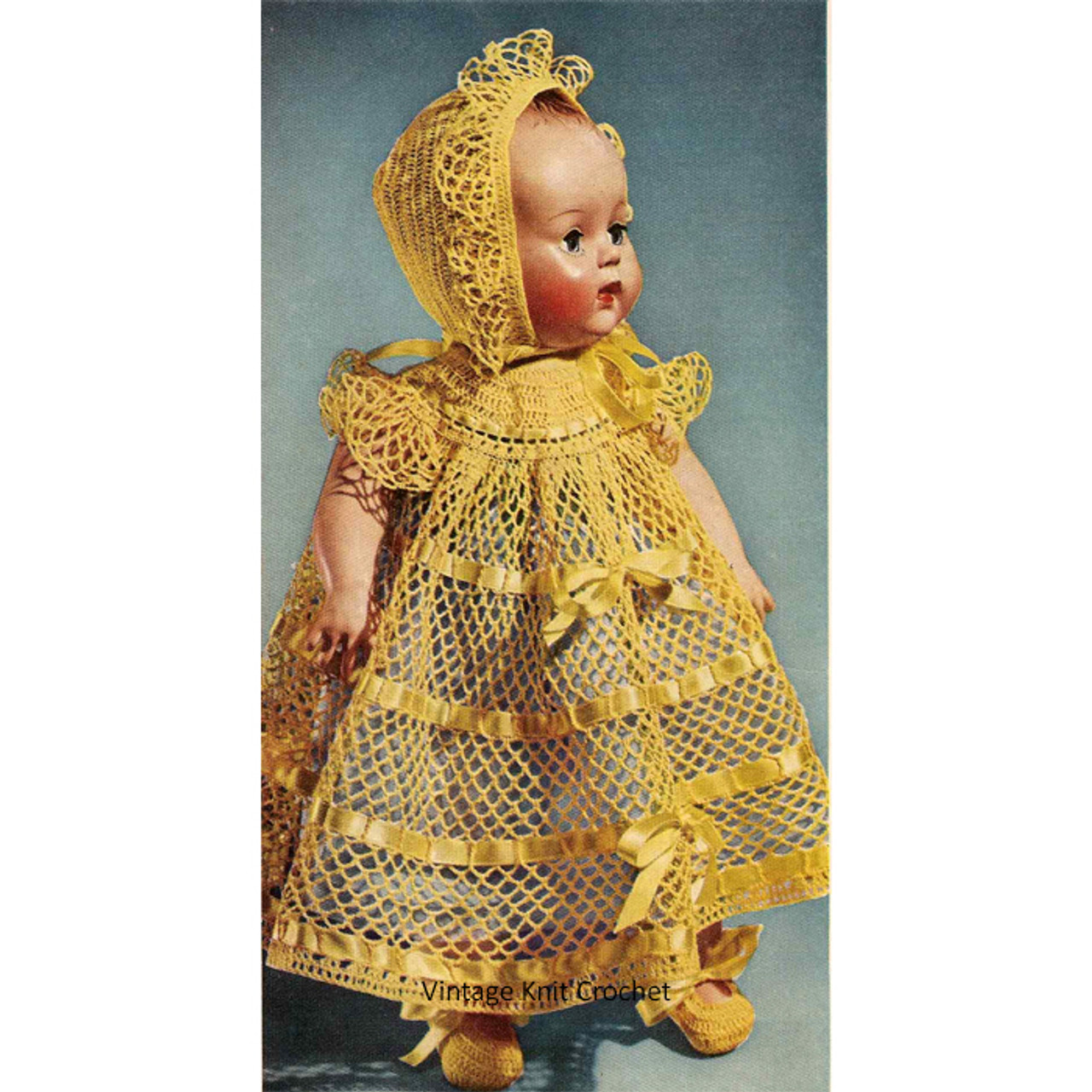 Vintage Crochet Doll Christening Dress Pattern