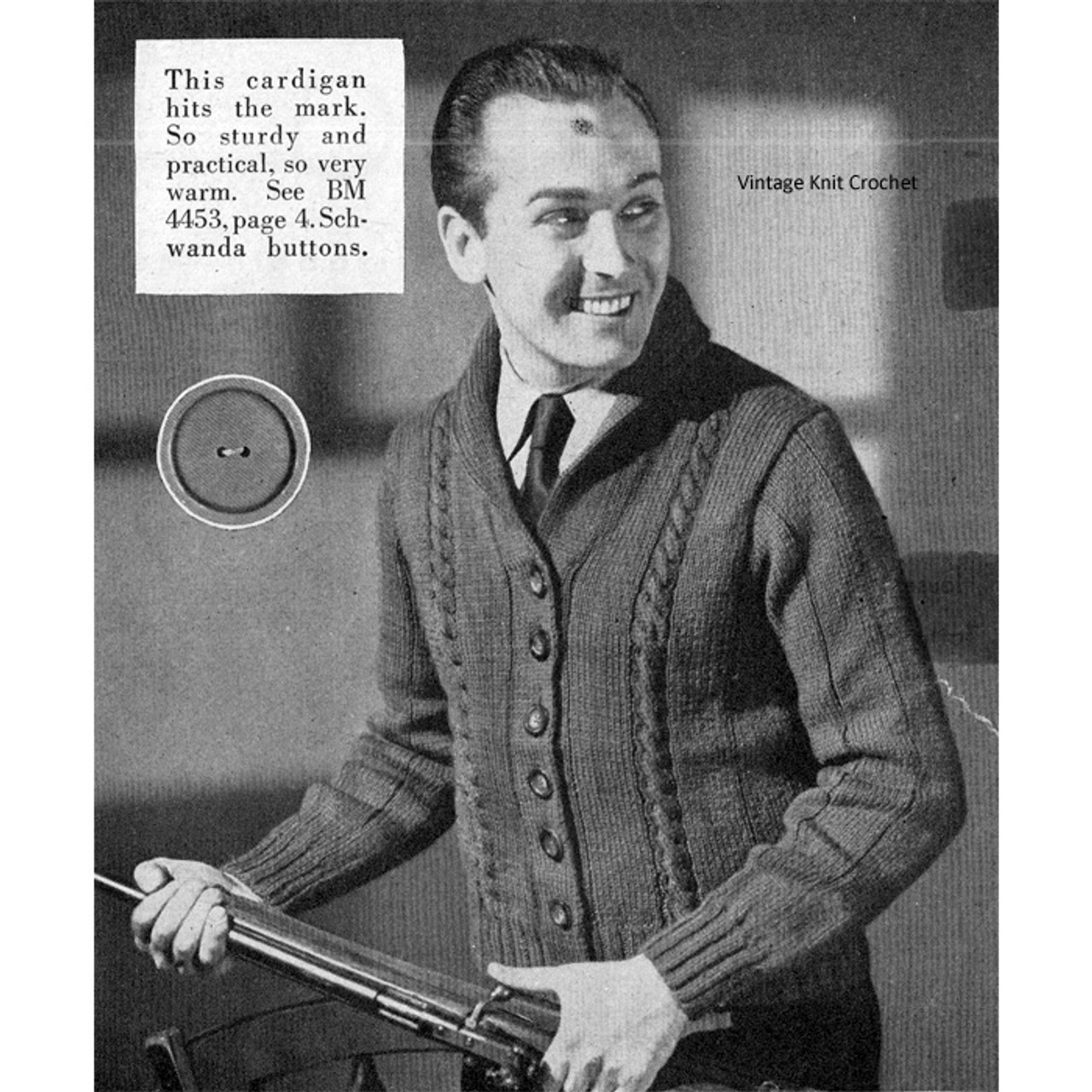 Mans Vintage Cable Cardigan Knitting Pattern