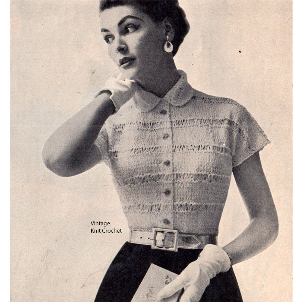 Vintage Knitted Blouse Pattern, Ribbon and Nylon