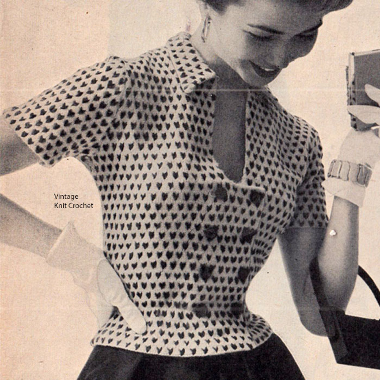 Double Breasted Knit Checked Blouse Pattern, Vintage 1953