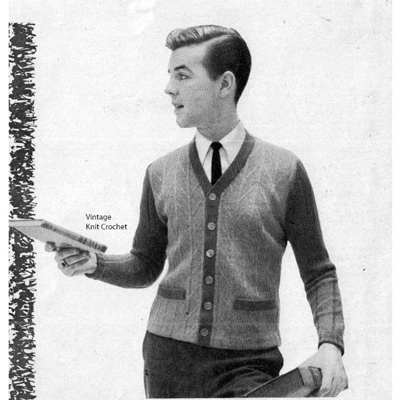 Mans Knitted Cardigan Pattern Contrast Trim