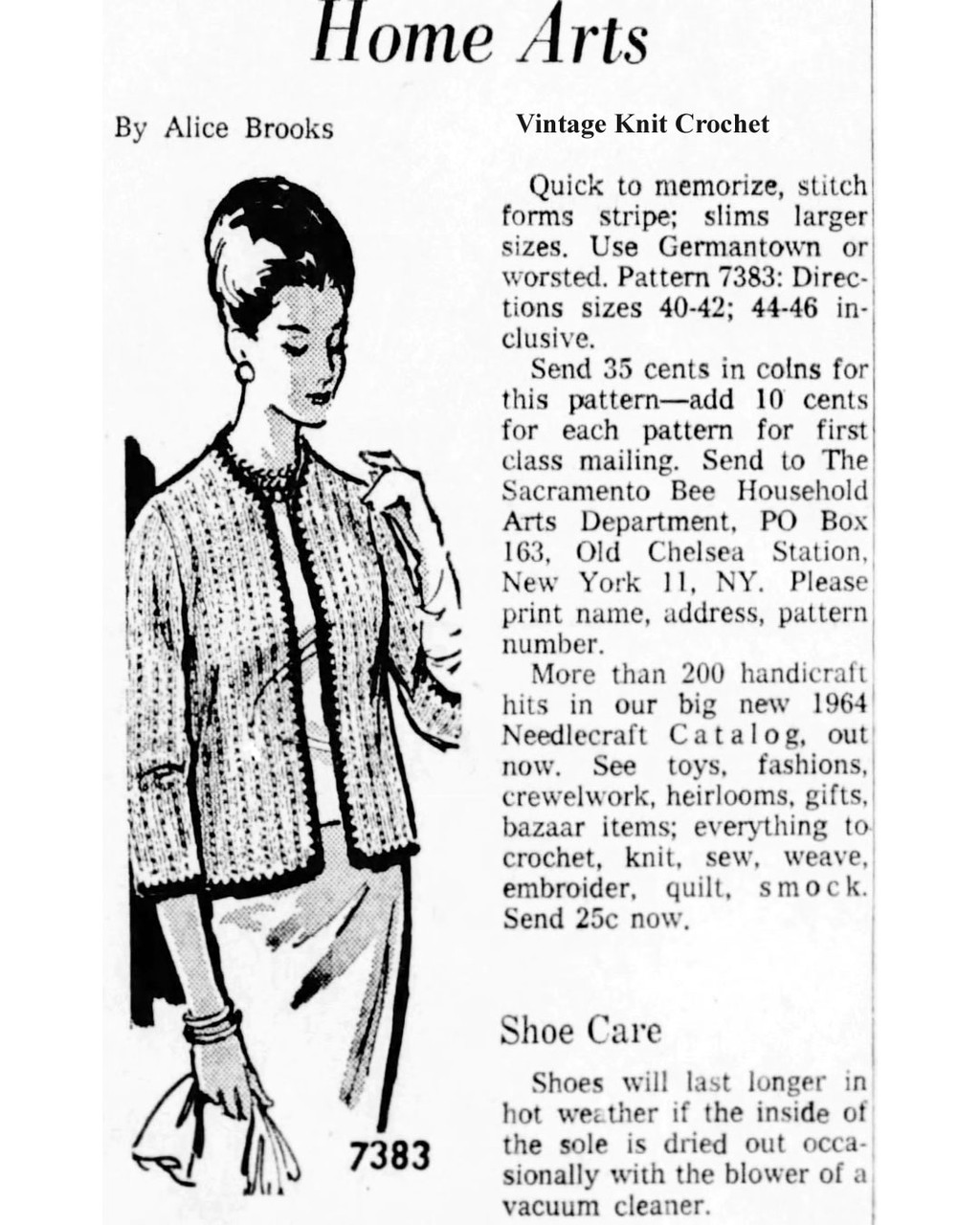 Mail Order Design 7383 Knitted Jacket Newspaper Advertisemewnt