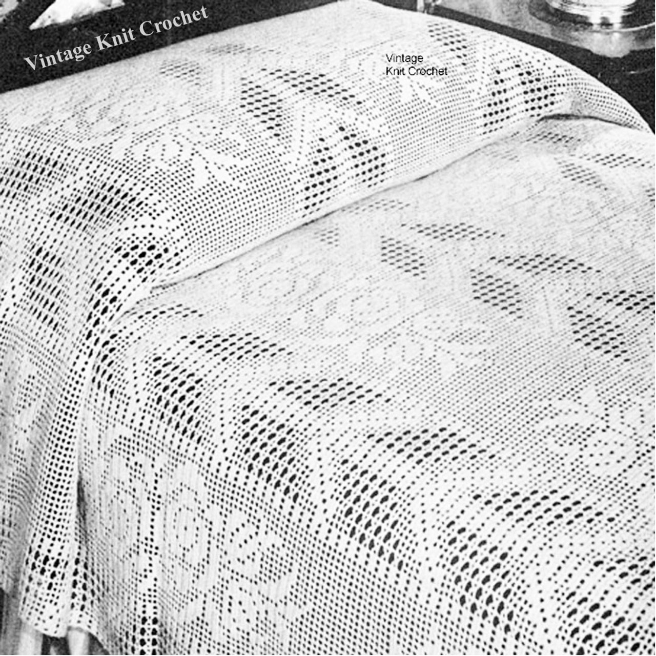 Vintage Filet Crochet Bedspread Pattern, Arrow and Rose
