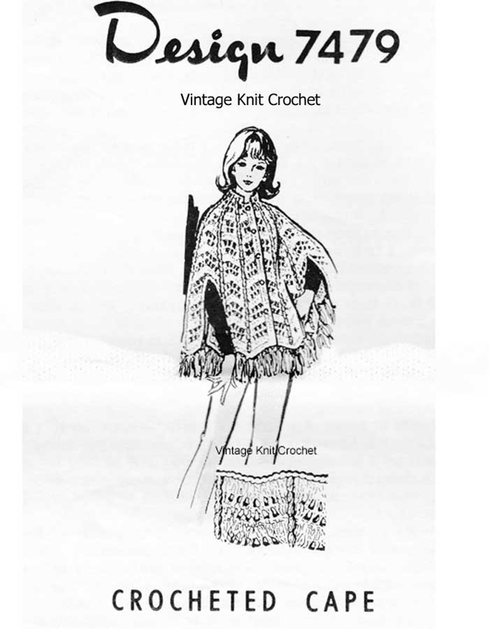 Crocheted Cape Pattern, lace panel Design 7479