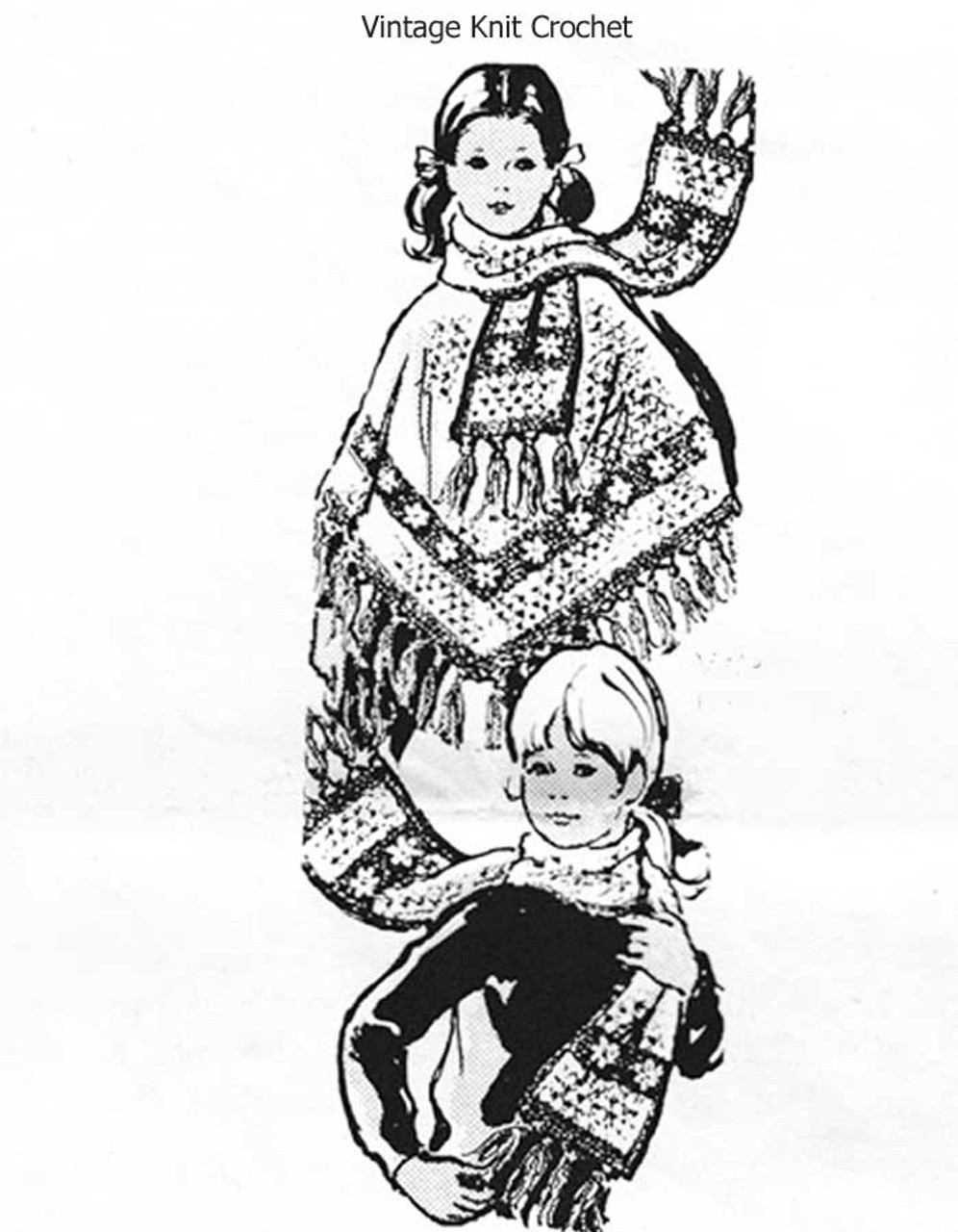 Girls Fringed Poncho Crochet Pattern, Mail order Design 7487