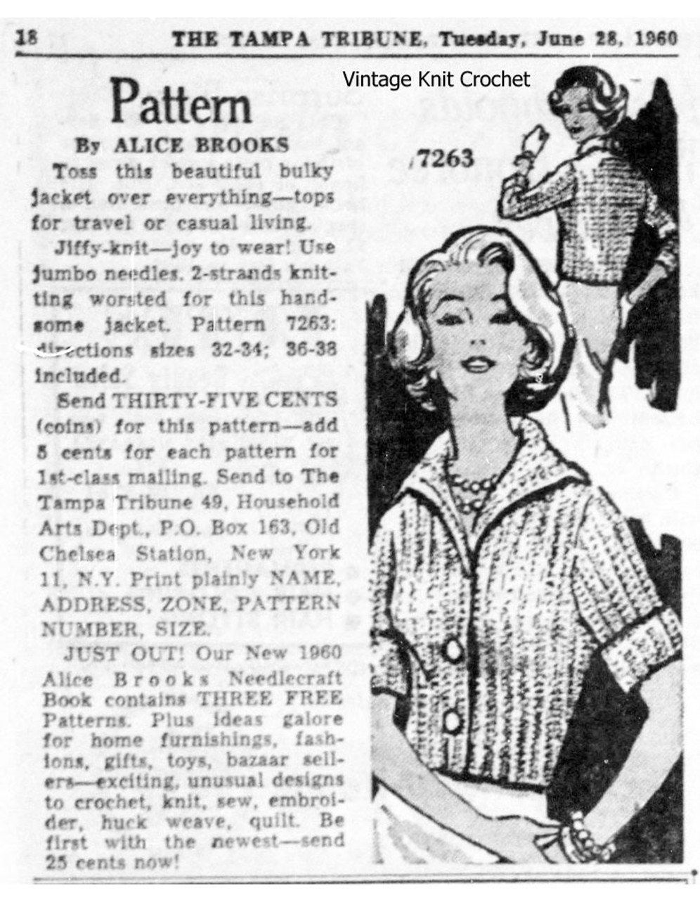 Crochet Top Pattern, Short Sleeve Top Design 7263 Newspaper Advertisement