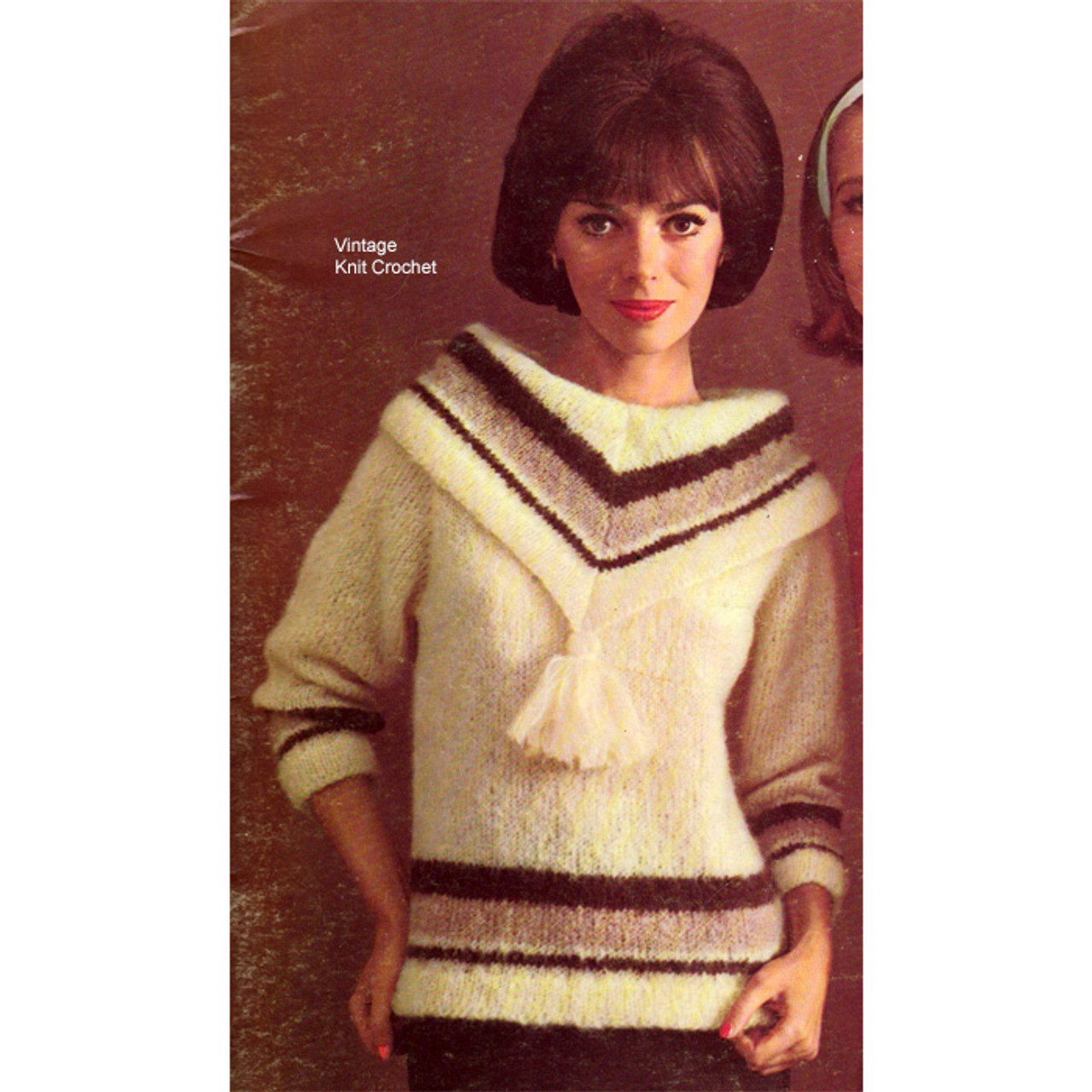 Mohair Sweater Knitting Pattern, Tassel Cowl Neck