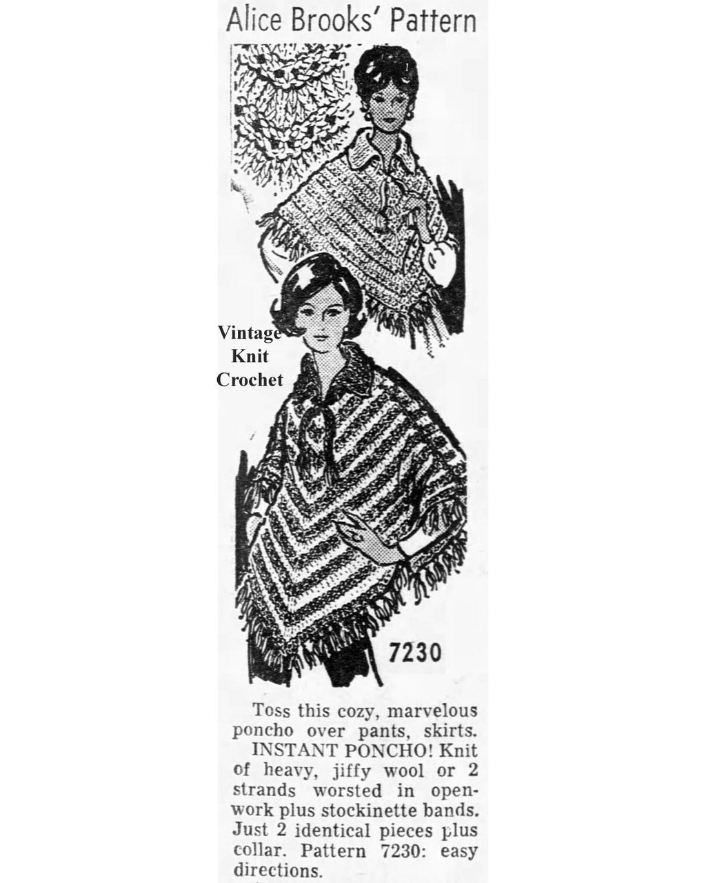 Mail Order Design 7230 Knitted Poncho Newspaper Advertisement 