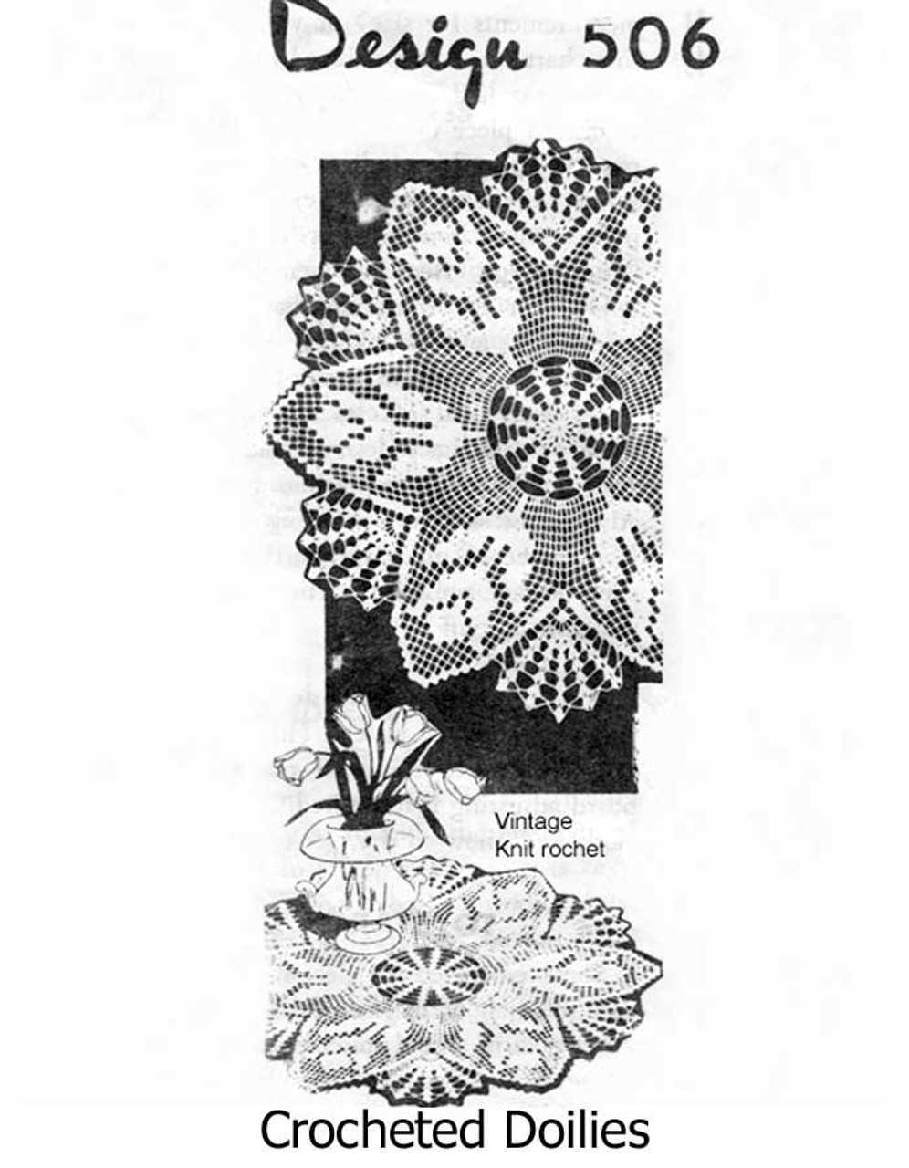 Tulip Filet Crochet Doily Pattern Mail Order Design 506