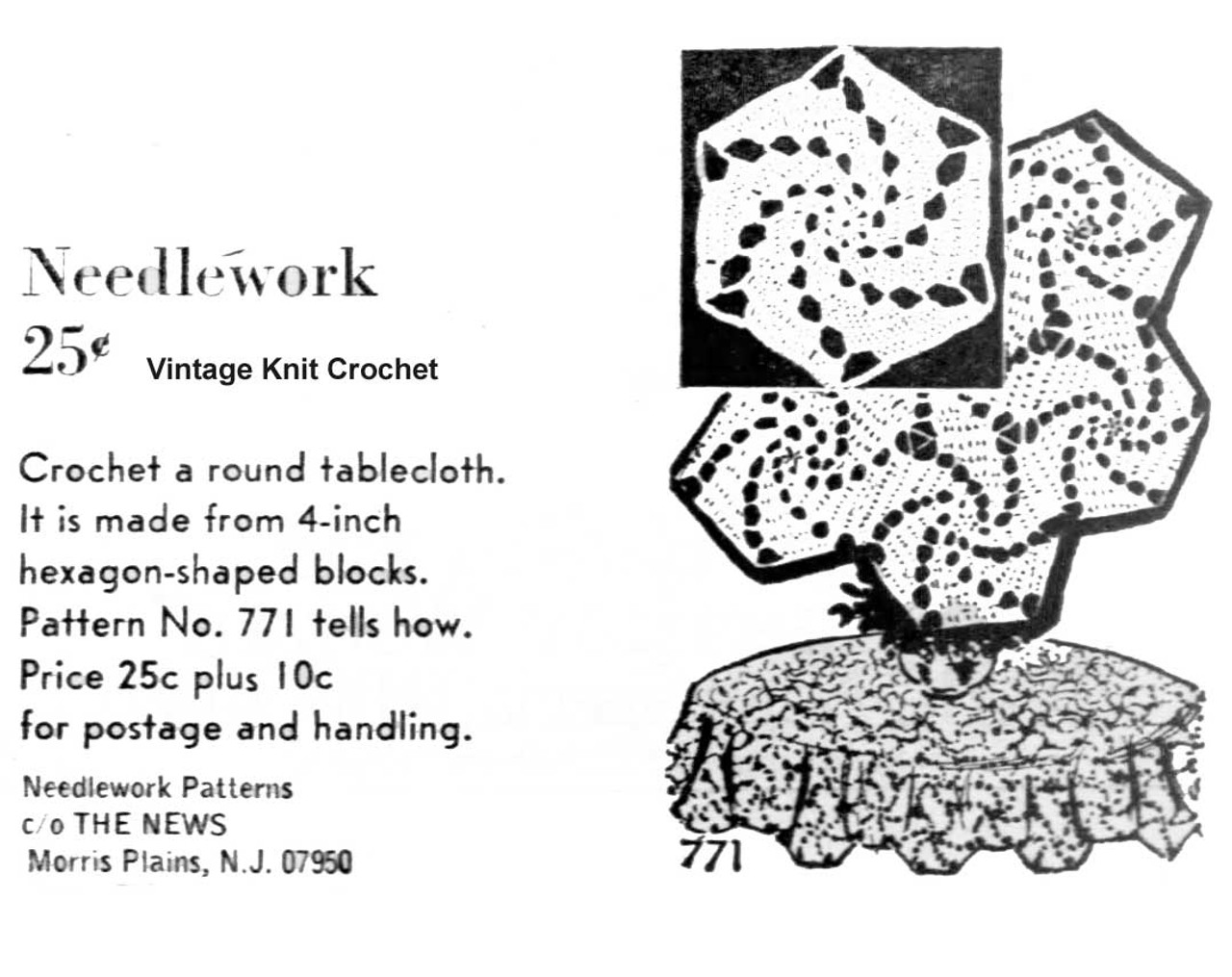 Pattern No 771 Crochet Hexagon Tablecloth Newspaper Advertisement