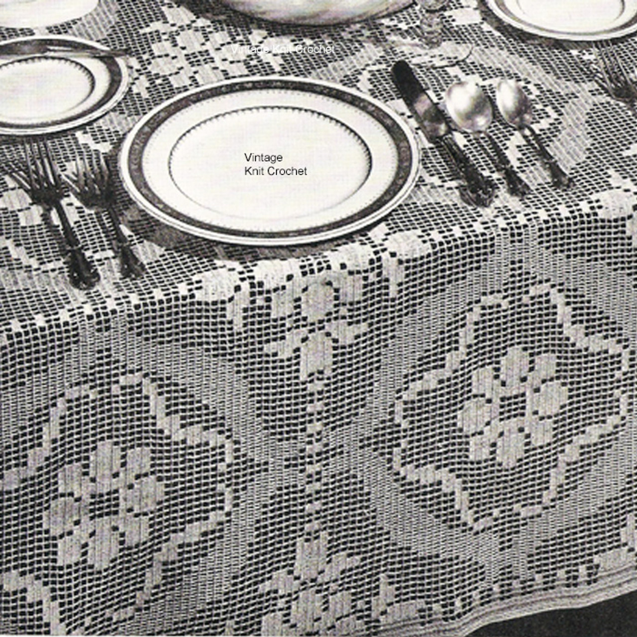 Flower Block Filet Crochet Tablecloth Pattern 