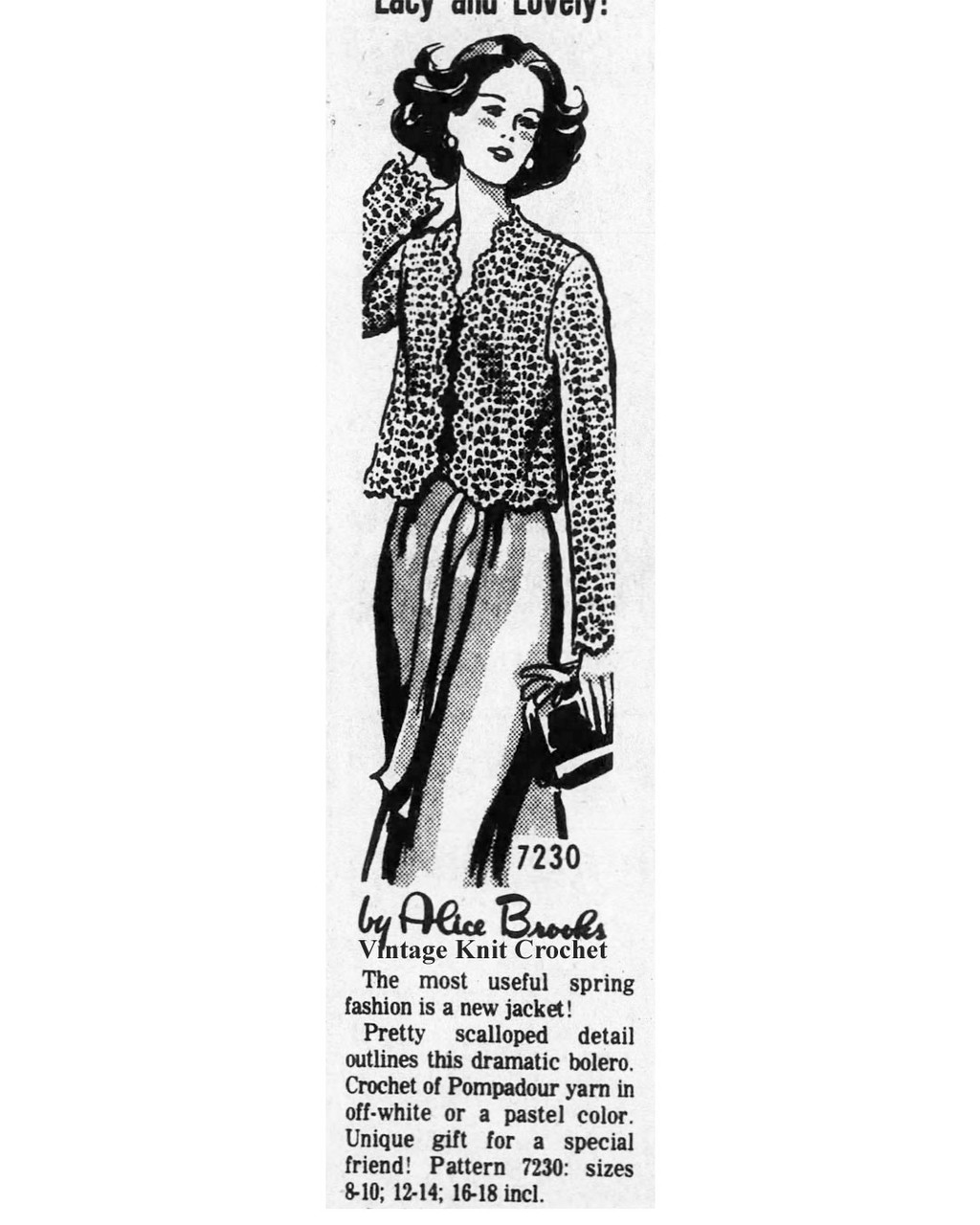 Mail Order Design 7230 Crocheted Jacket Newspaper Advertisement 