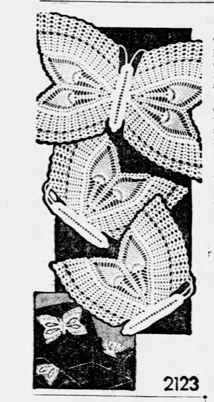 Crochet Butterfly Doily Chair Set Pattern, Anne Cabot 2123, Mail Order antimacassars-crochet-pattern-pdf-chair-and-sofa-furniture-protectors-headrest-and-armrest-chairback-covers-vintage-home-crochet-patterns-etsy