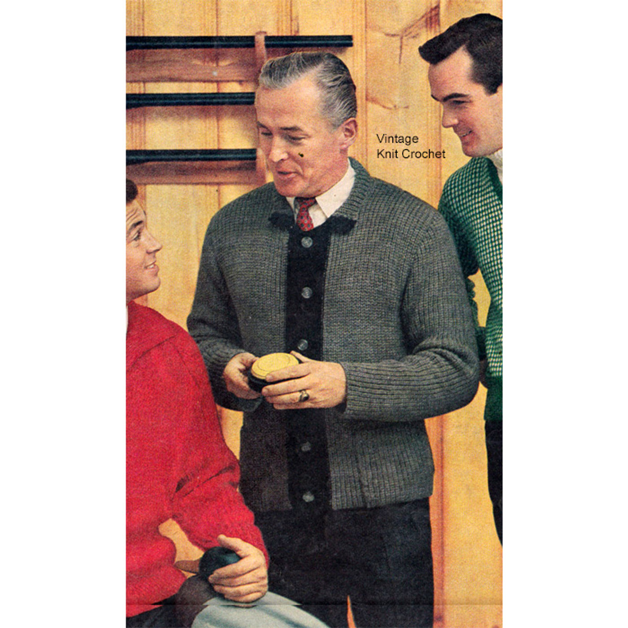 Knitting Pattern Mans Ribbed Cardigan, Vintage 1950s