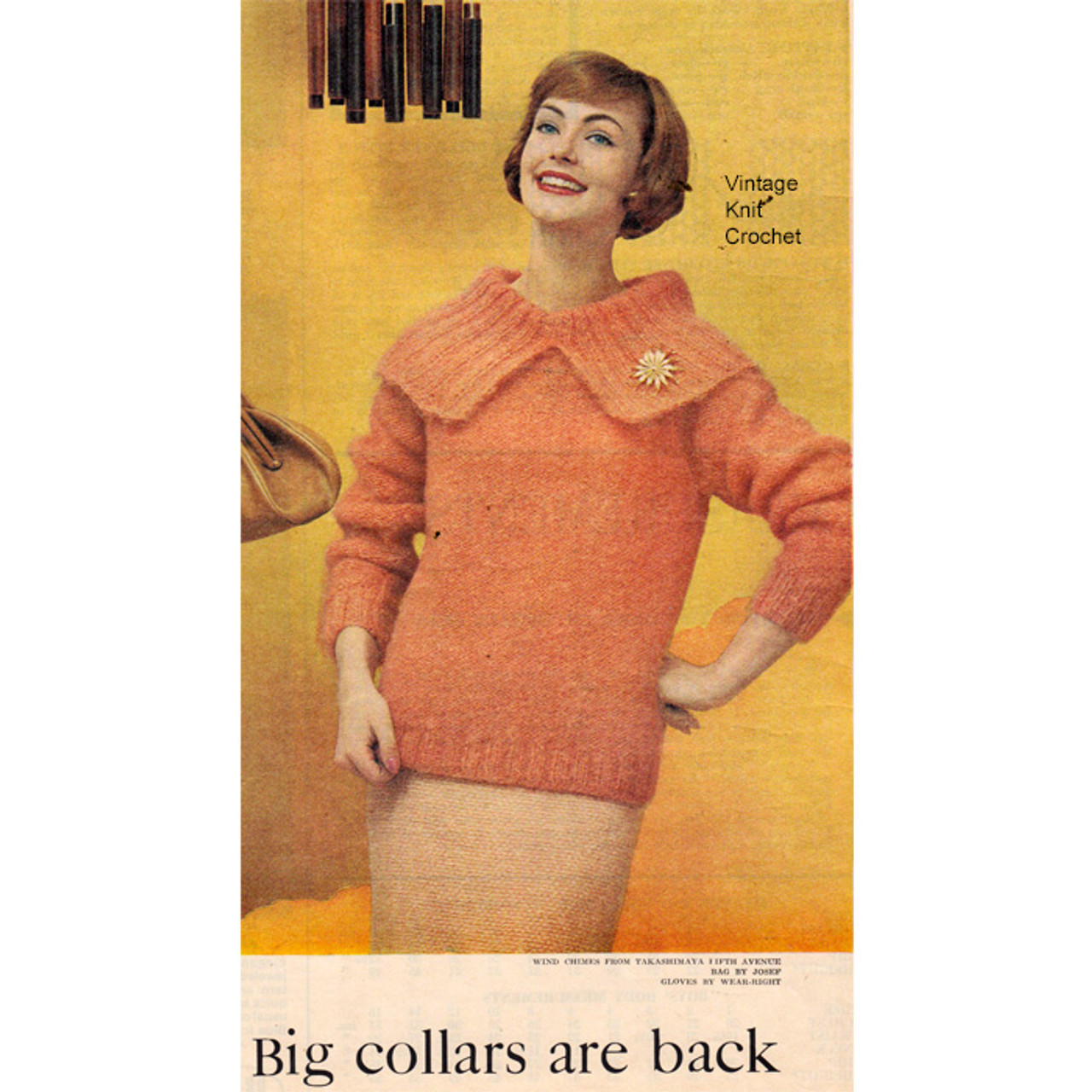 Big Collar Knitted Pullover pattern, Vintage 1959