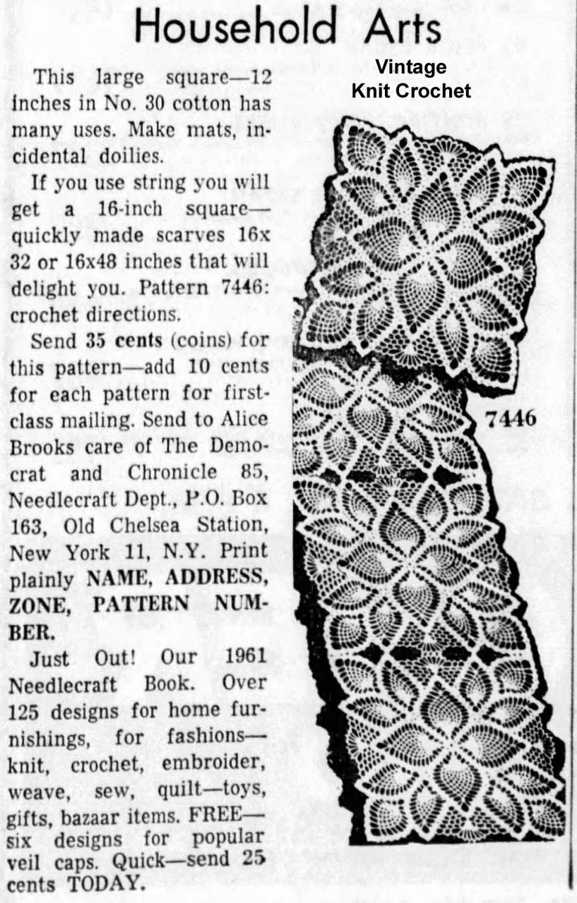 Alice Brooks 7446 Crochet Square Newspaper Advertisement