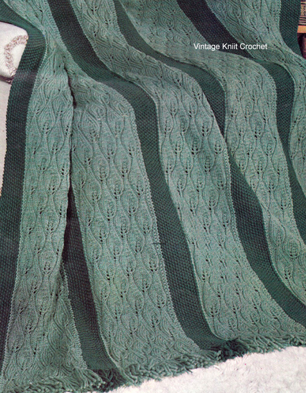 Knitted Leaf Motif Afghan Pattern, Evergreen