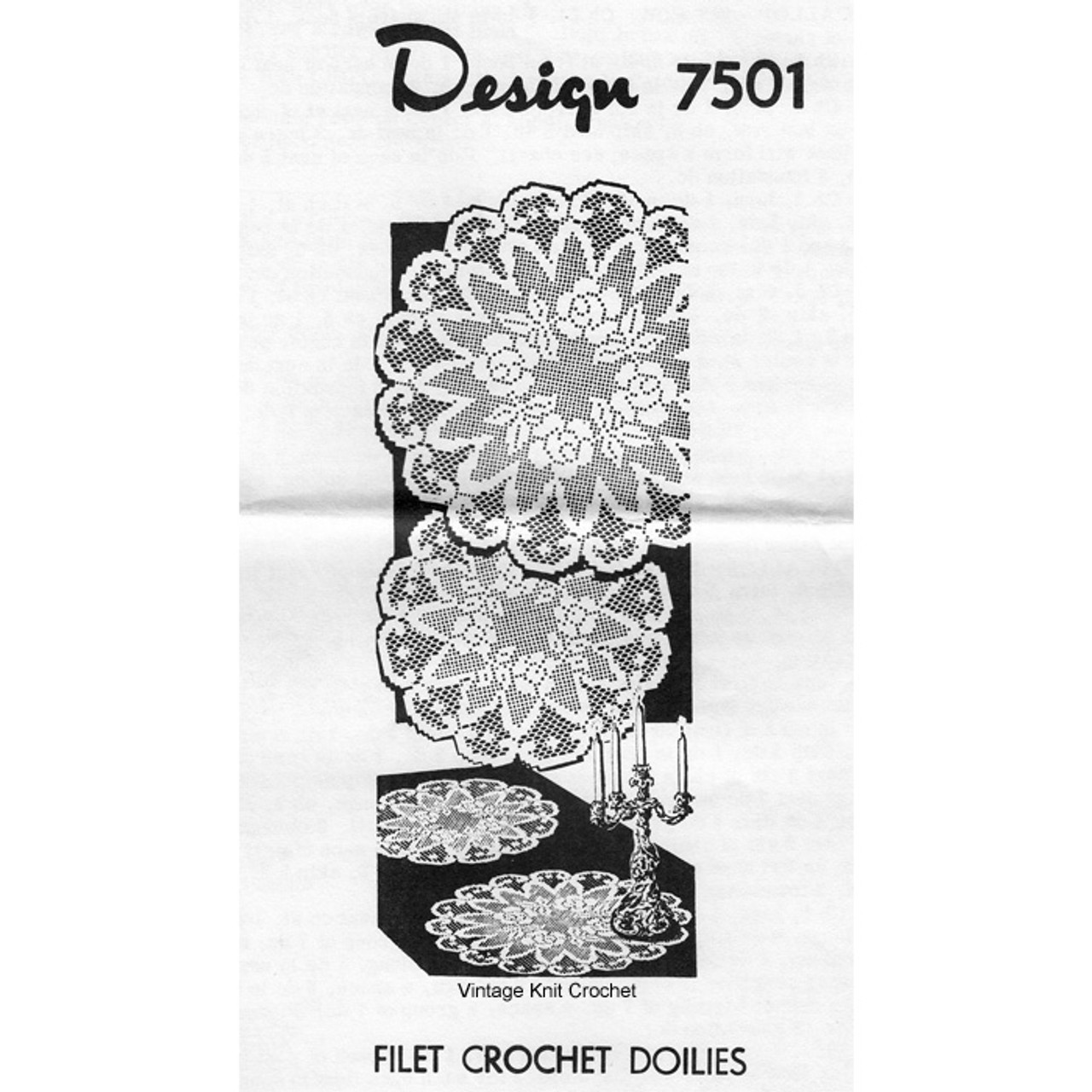 Filet Crochet Doily Pattern, Wreath of Roses, Mail Order Design 7501 ...