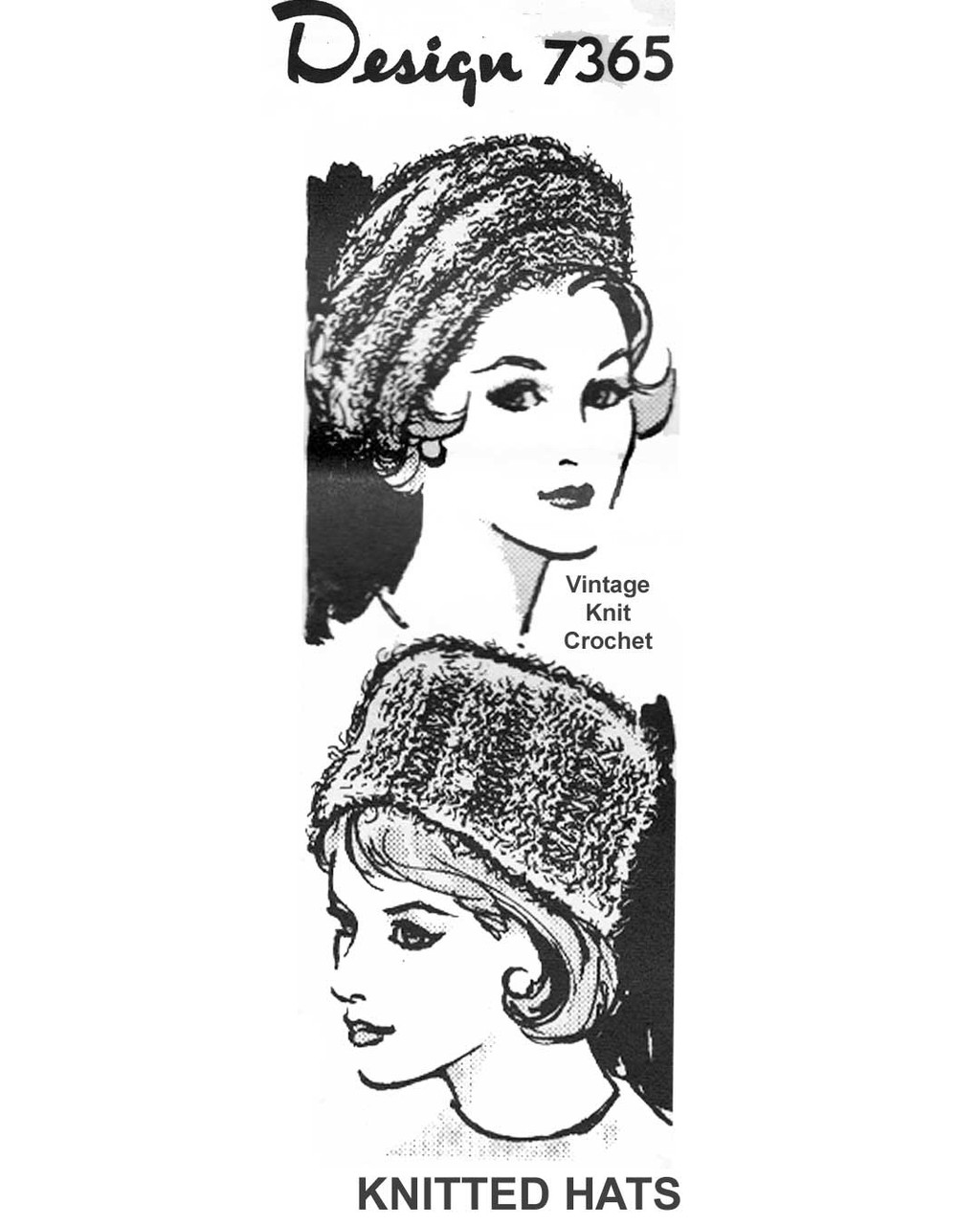 Knitted Cossack or Beret Hats Pattern in Mohair Design 7365