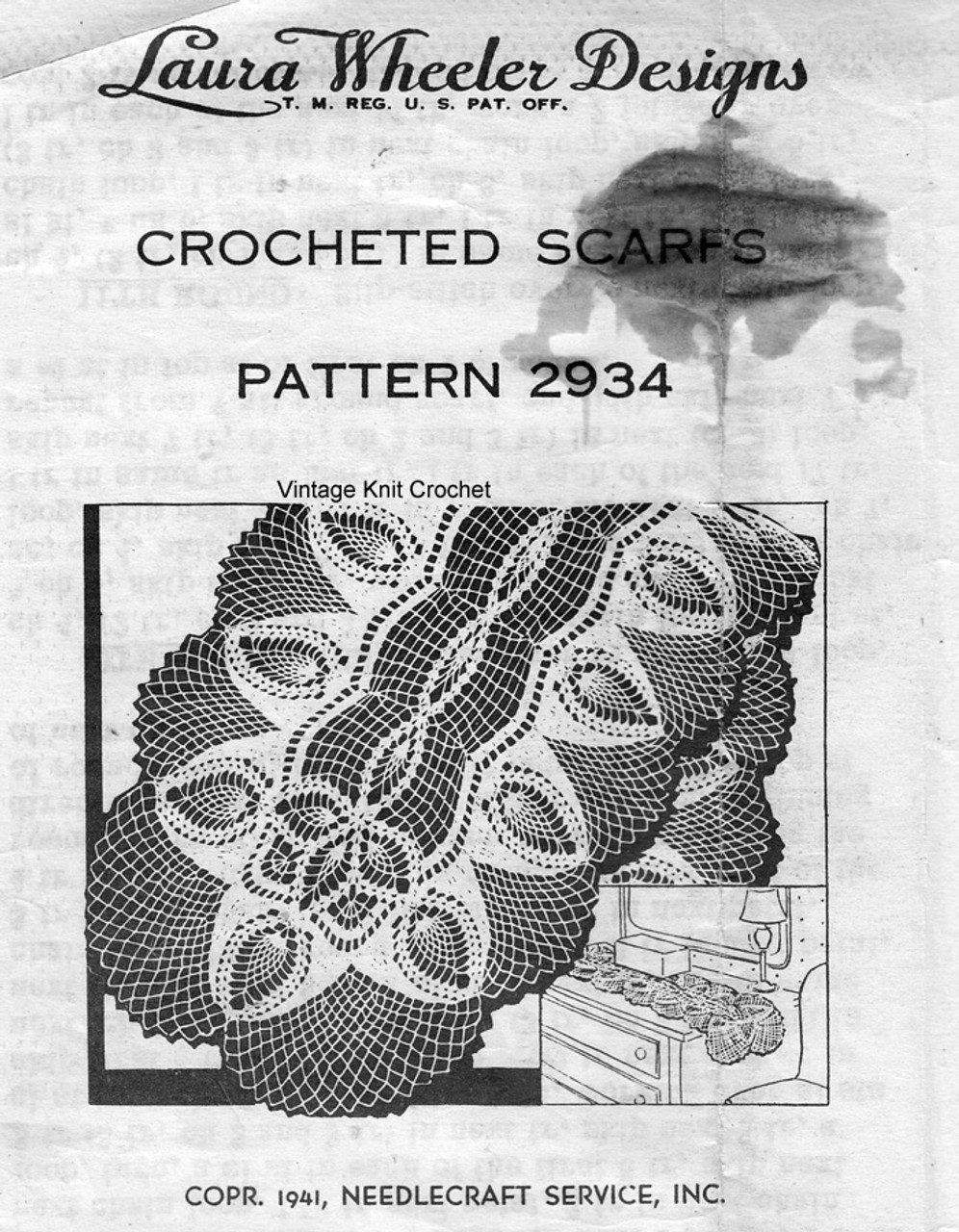Crochet Pineapple Scarf Pattern, Pineapples, Mail Order 2934
