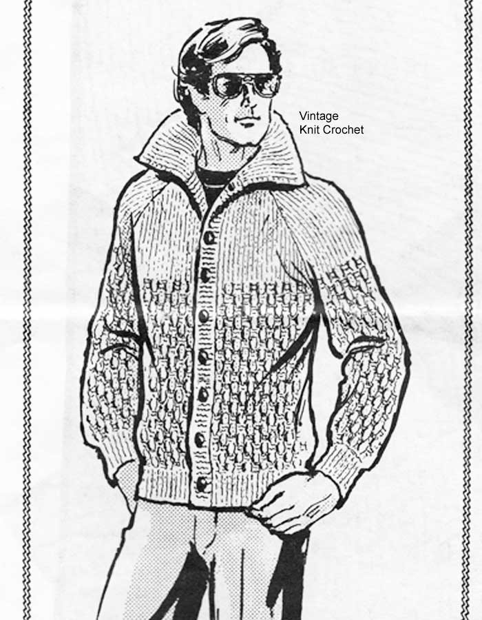 Mans Knitted Jacket pattern, Yoke Standup Collar, Mail Order Design 7490