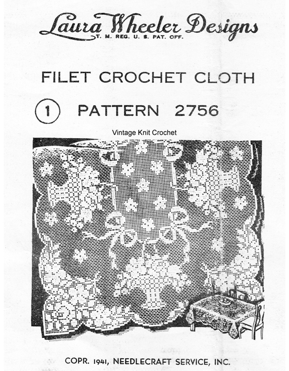 Rose Filet Crochet Cloth Pattern, Mail Order 2756