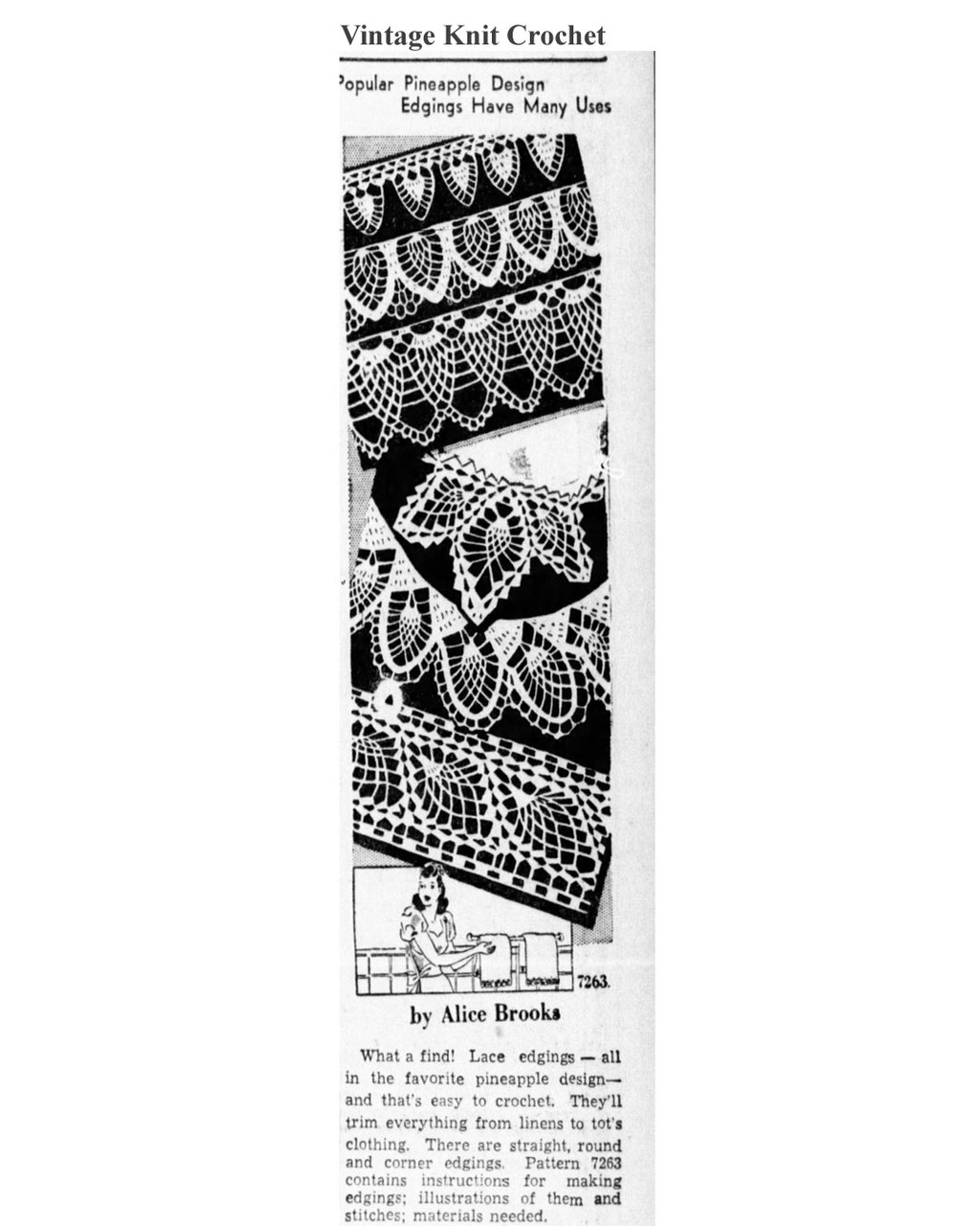 Crochet Pineapple Edgings and Corner Pattern, Alice Brooks 7263