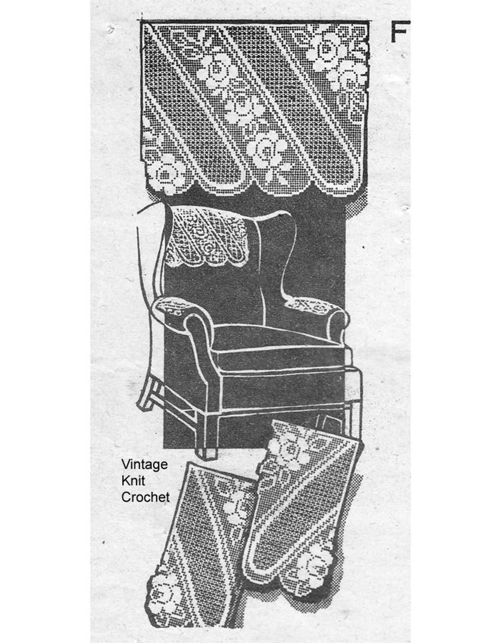 Filet Crochet Rose Chair Set Pattern, Laura Wheeler 662