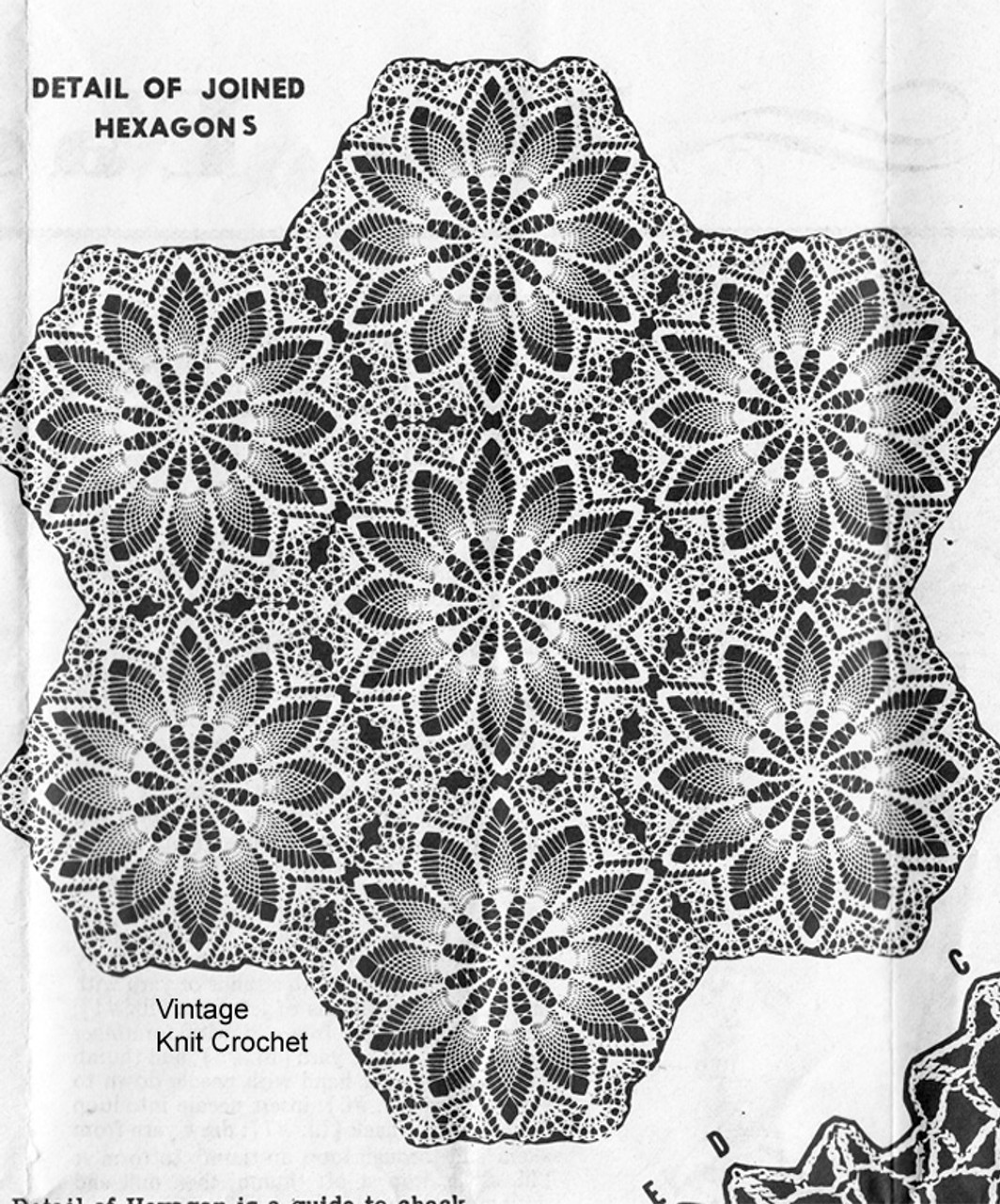 Crochet Tablecloth Pattern, Hexagon Medallions, Alice Brooks 7587