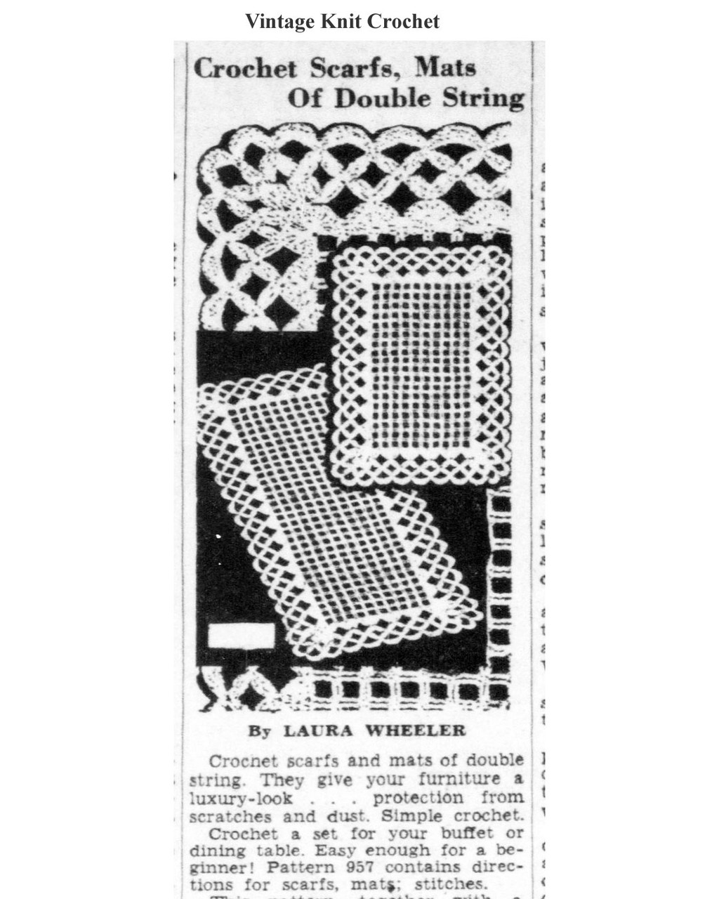 Mail Order Design 957 Crocheted Scarfs Mats Newspaper Advertisement 