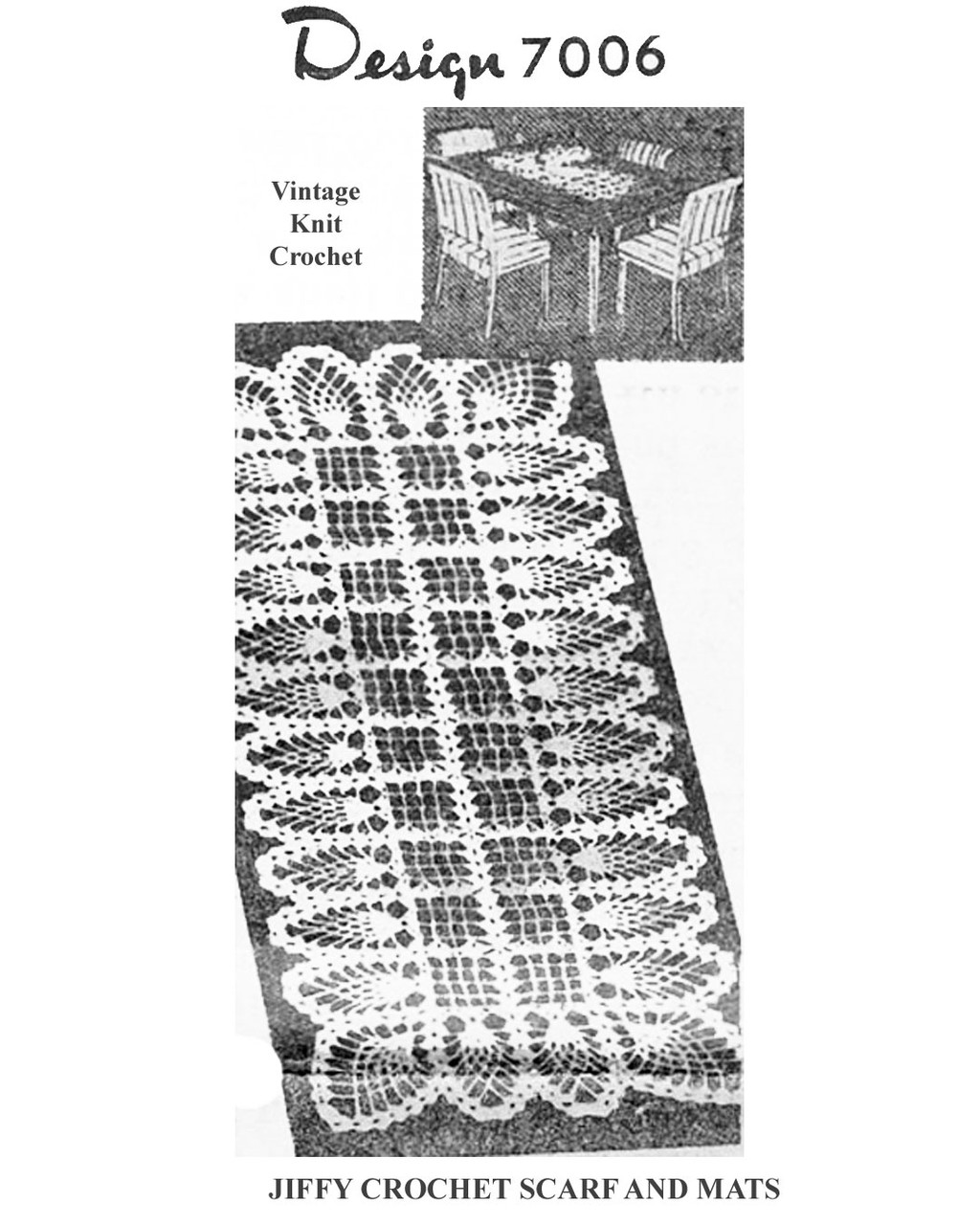 Crochet Oblong Runner Pattern, Pineapple Border Design 7006