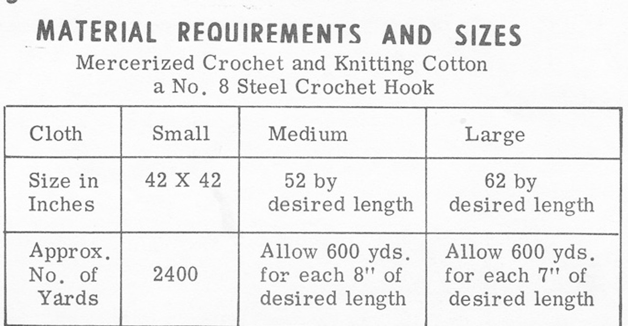 Tablecloth Crochet Materials Chart