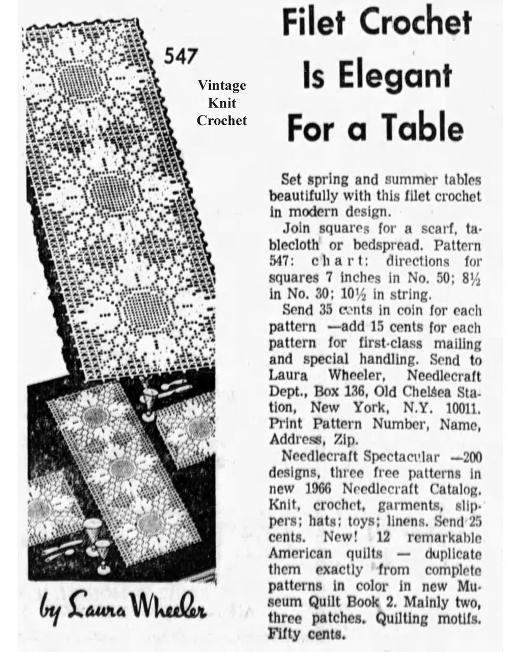 Mail Order Design 547 Filet Crochet Squares Newspaper Advertisement 