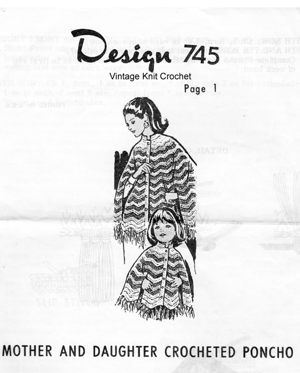 Misses Childs Crochet Ripple Poncho Pattern Design 745