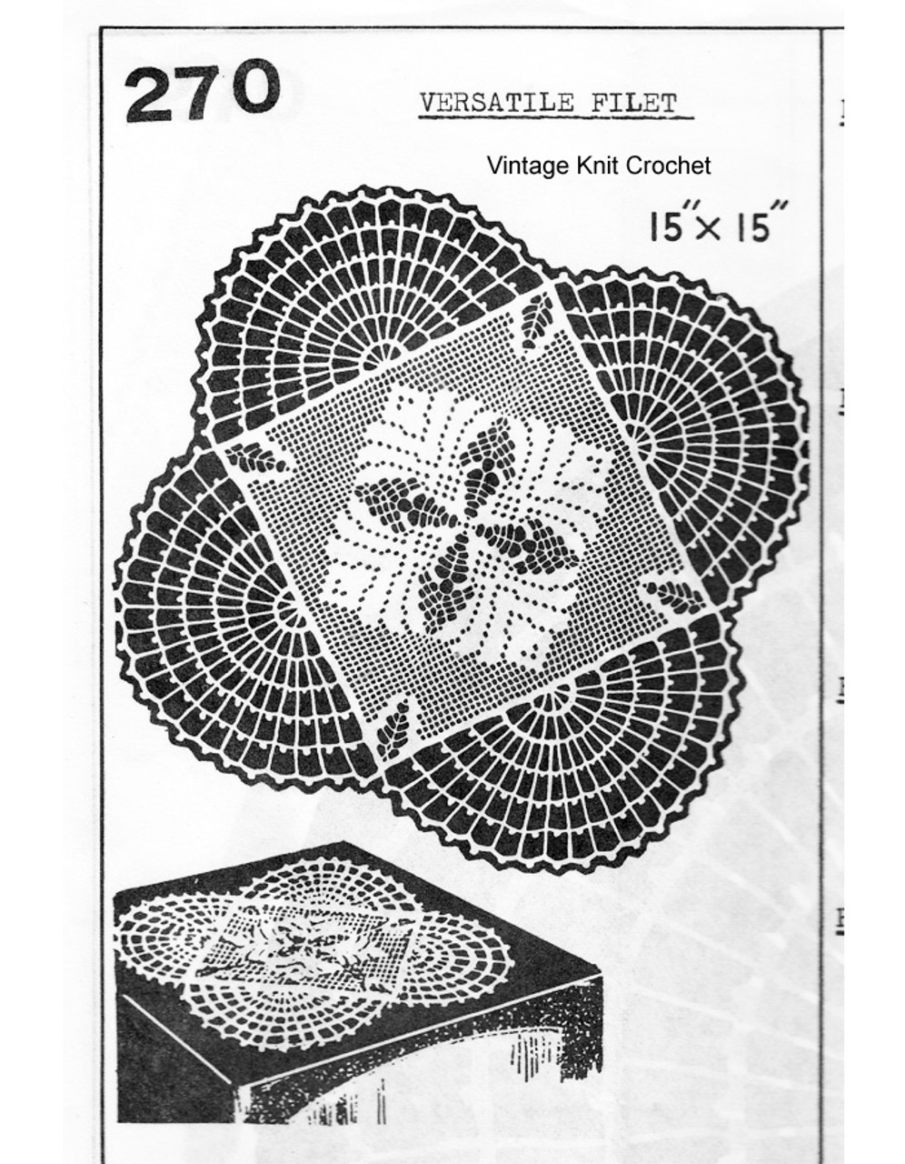 Crochet Fan Filet Doily Pattern, Mail Order 270