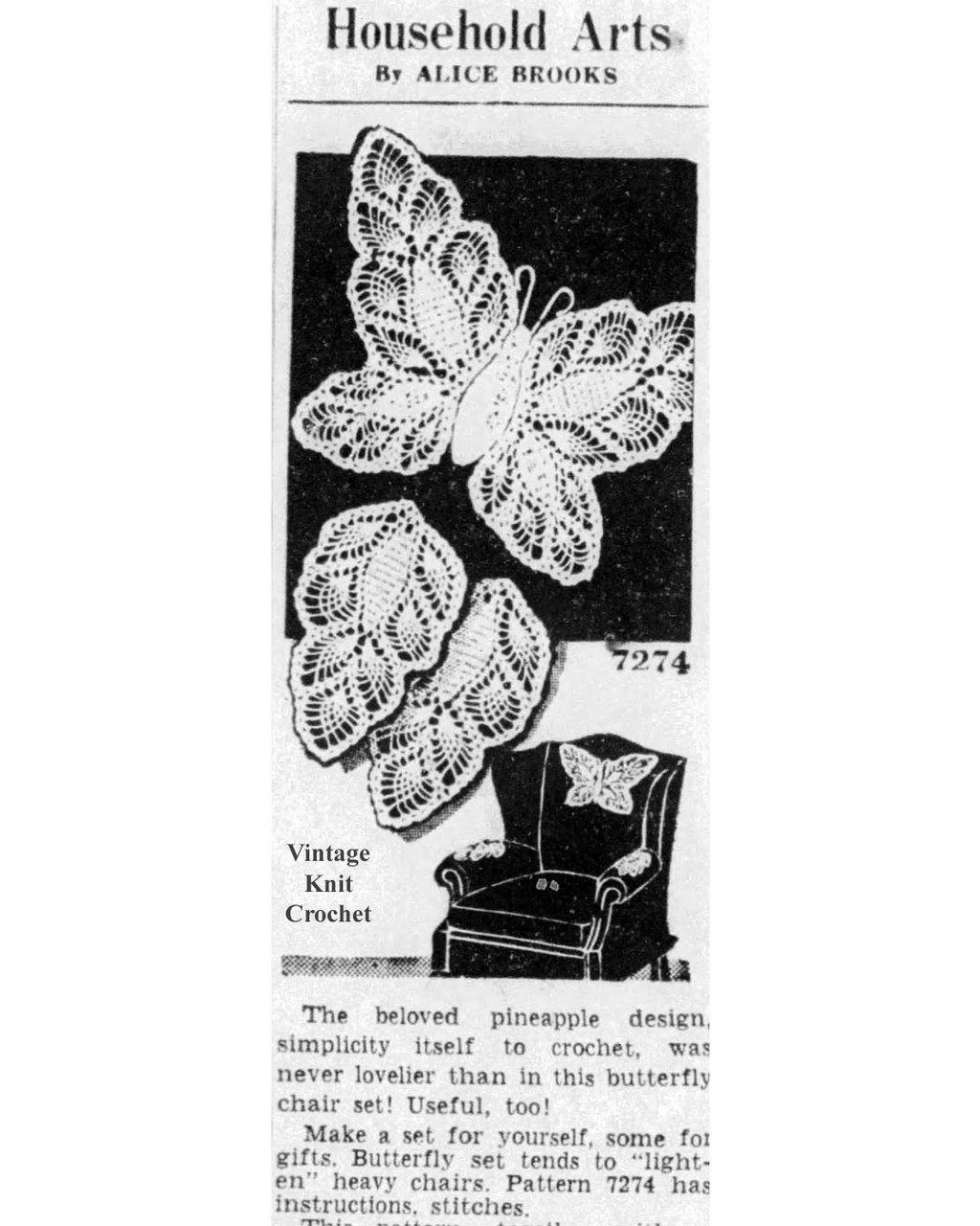 Mail Order Design 7274 Crochet Butterfly Chair Set Newspaper Advertisement