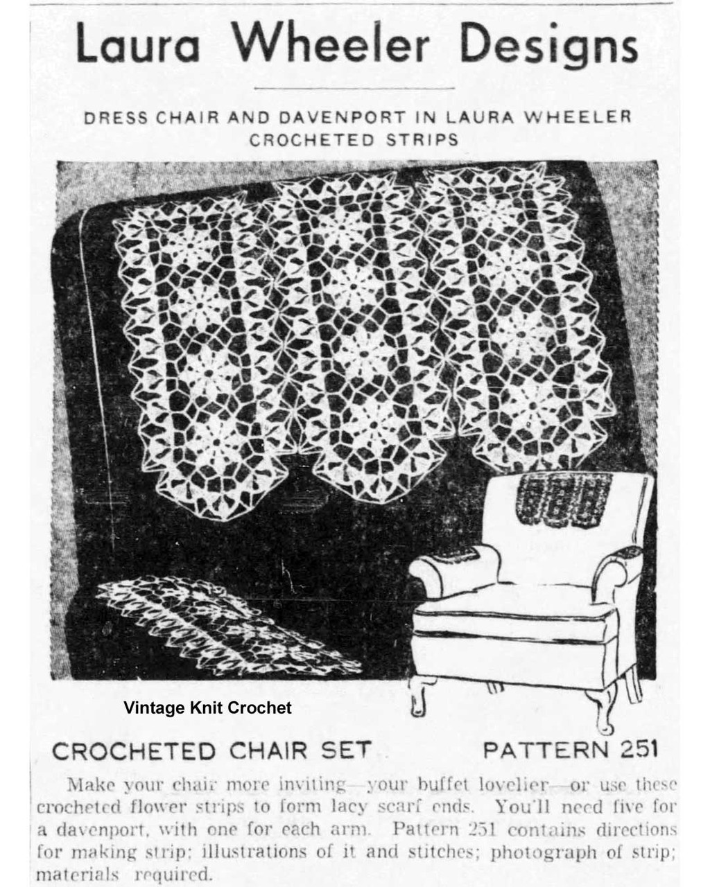 Crochet chair set newspaper advertisement, Laura wheeler 251