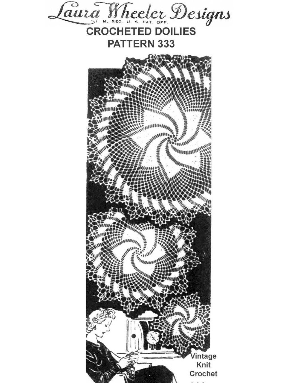 Crochet Pinwheel Doilies Pattern, large small Laura Wheeler Design 333