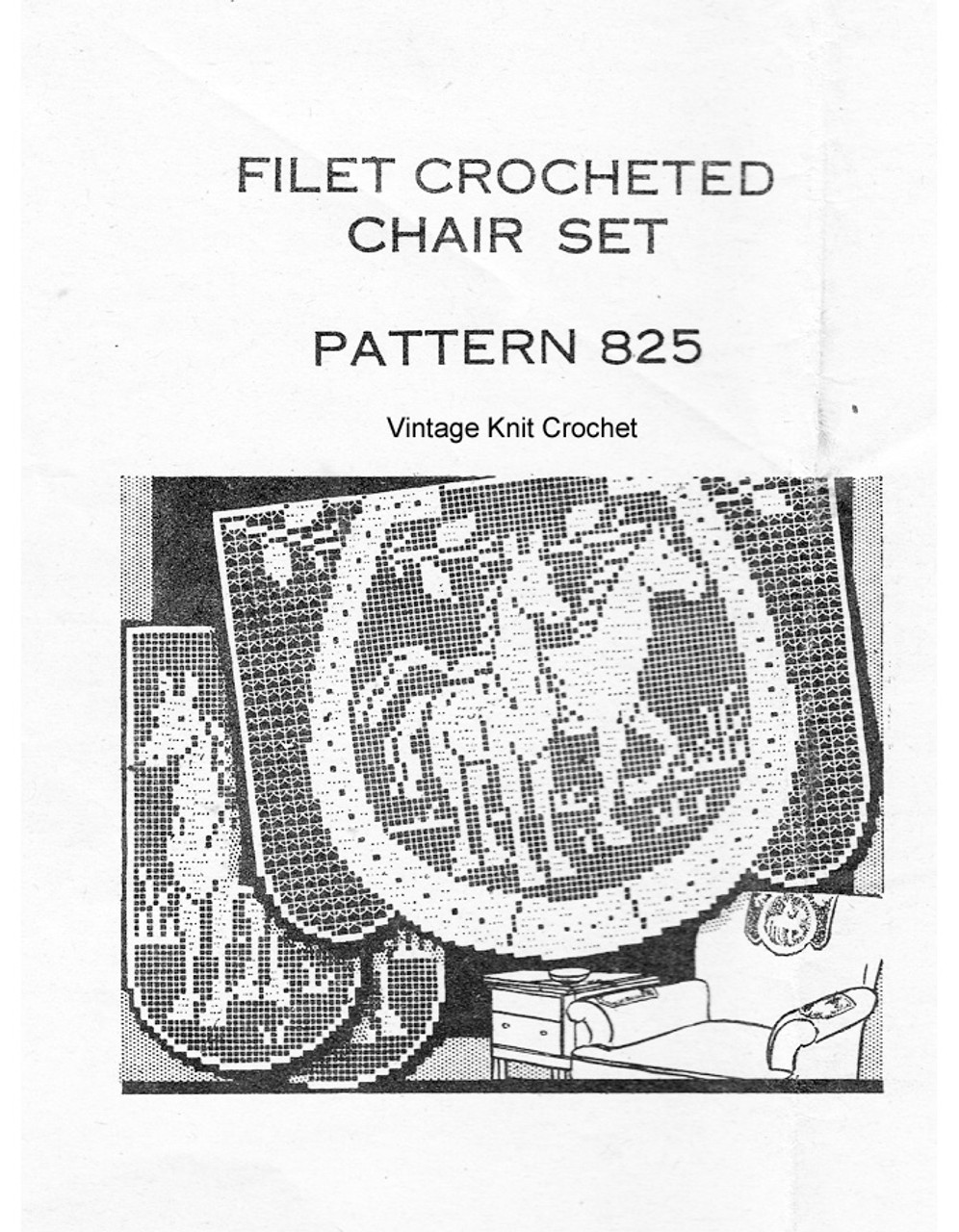 Filet Crocheted Horses Pattern, Chair Set, Mail Order 825
