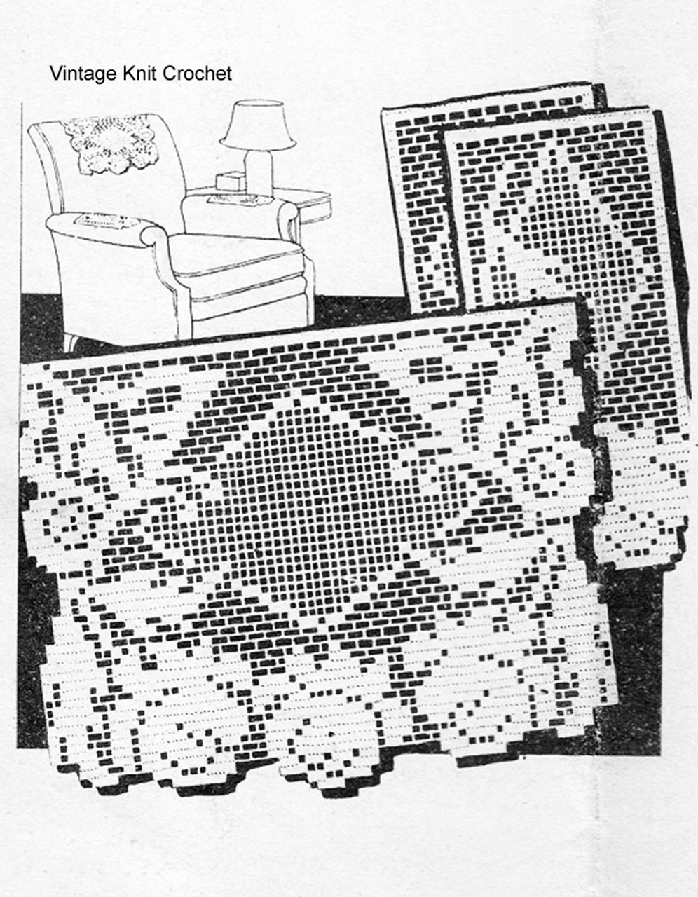 Mail Order Filet Crochet Butterfly Chair Set Pattern Design 1309