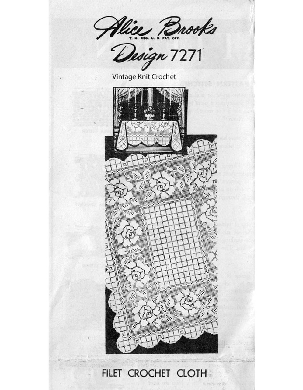 Filet Crochet Rose Tablecloth Pattern, Alice Brooks 7271