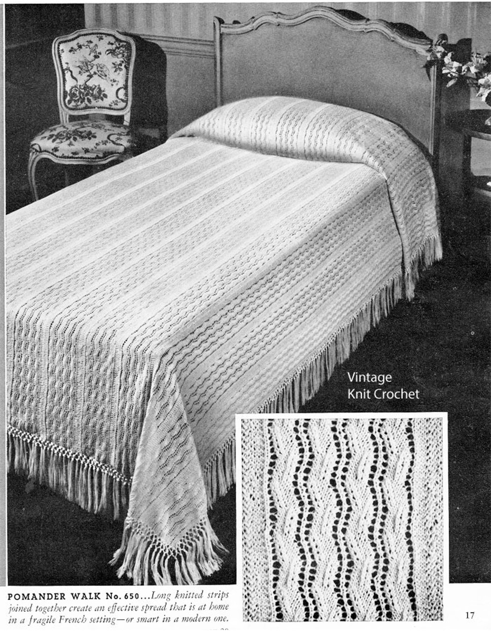 Knitted Lace Bedspread pattern in panels