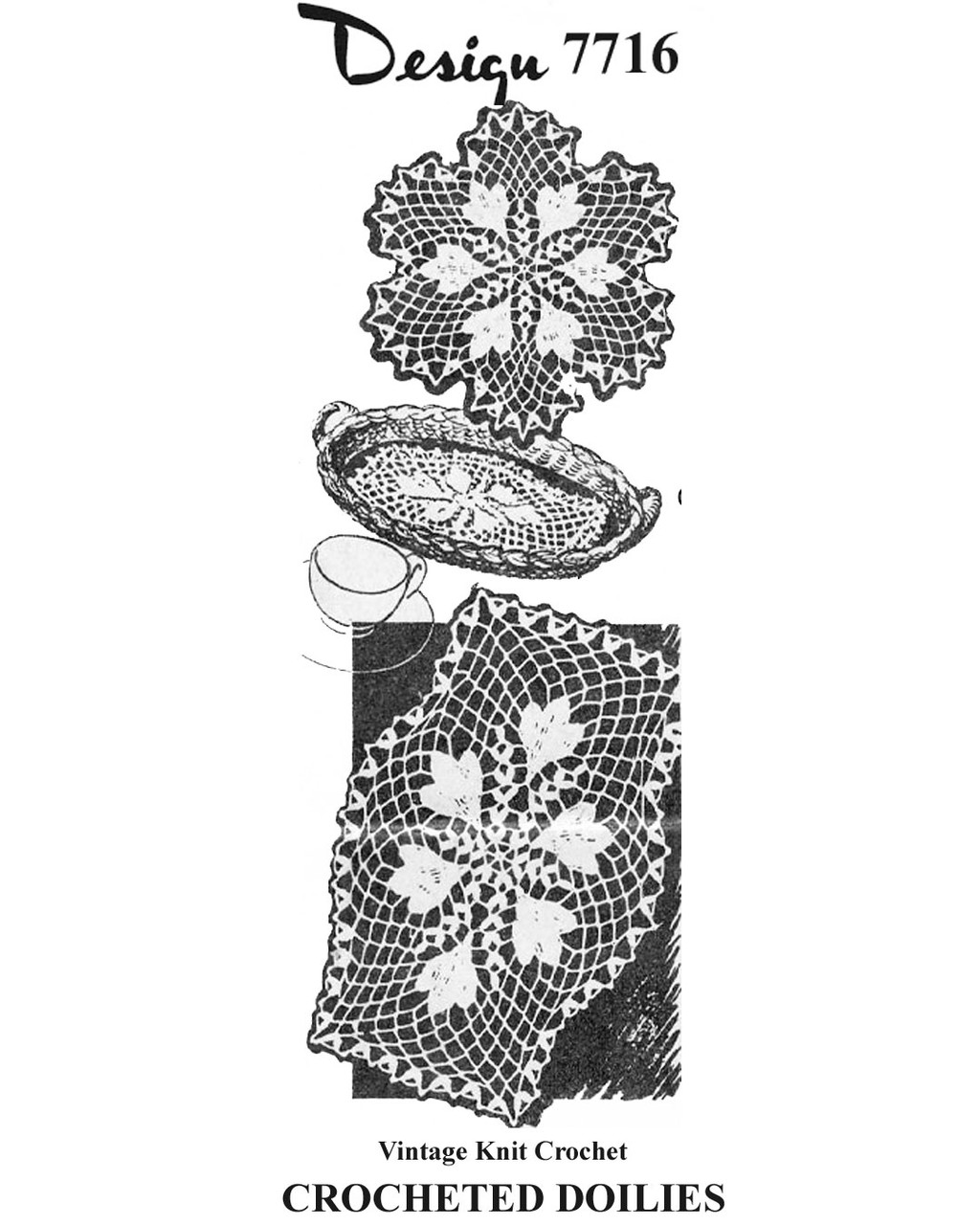 Vintage Crocheted Tray Doilies Pattern Design 7716