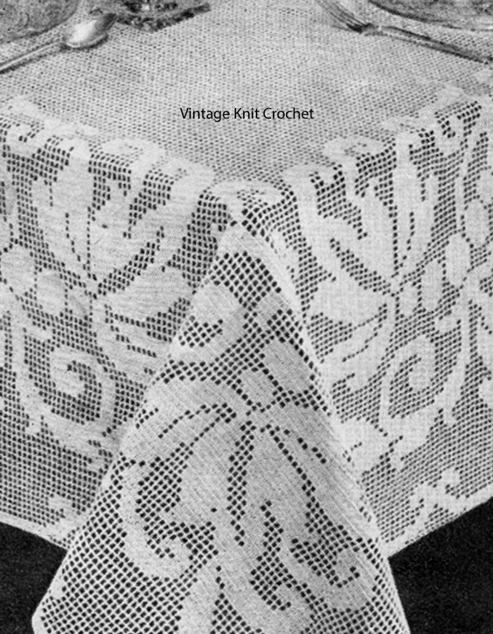 Filet Crochet Tablecloth Pattern, Floral Scroll Motif filet-crochet-tablecloth-pattern-floral-scroll-motif